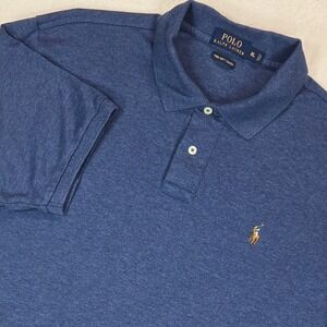 Polo Ralph Lauren XL Blue Pima Soft Touch Polo Shirt Heathered Cotton Luxury